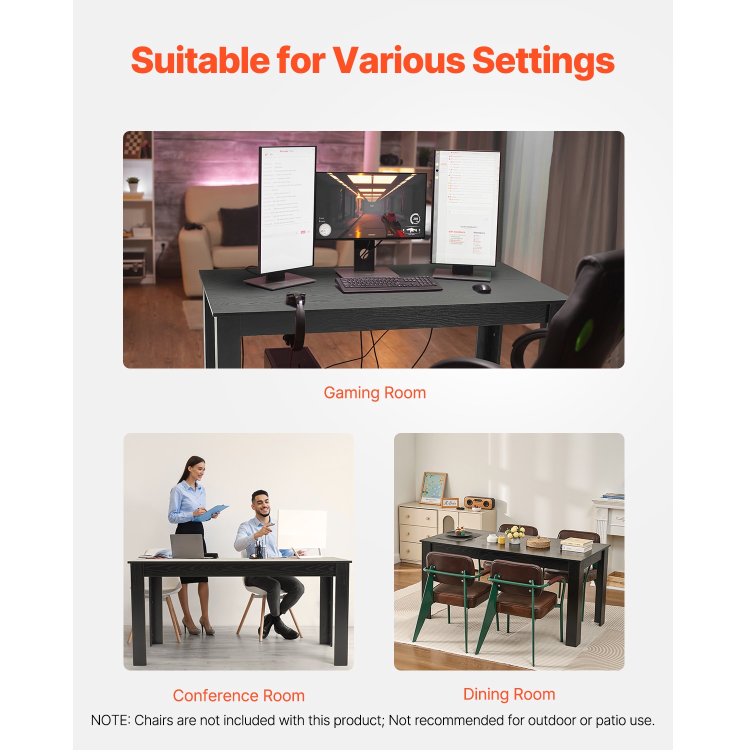 63in Rectangle Dining Table Wood Kitchen Table For 4-6 Person Black (Only Table)_voghion.com